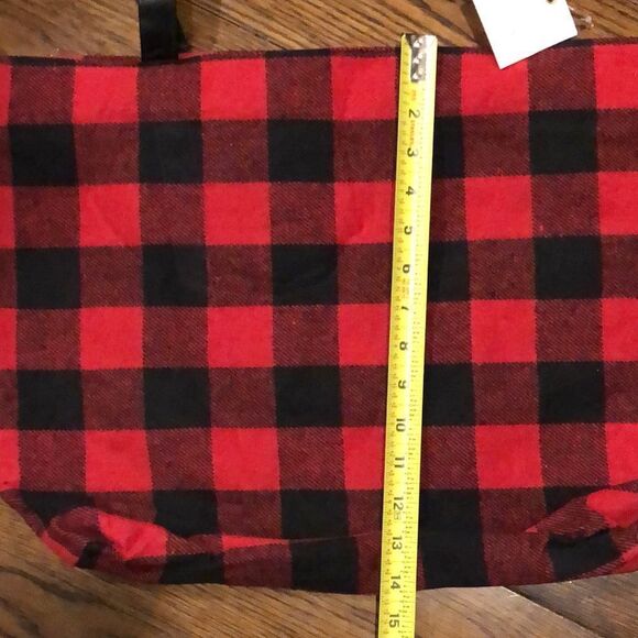 RED BLACK BUFFALO PLAID Flannel Christmas Holiday Tote Bag With Zipper Closure - Picture 6 of 8